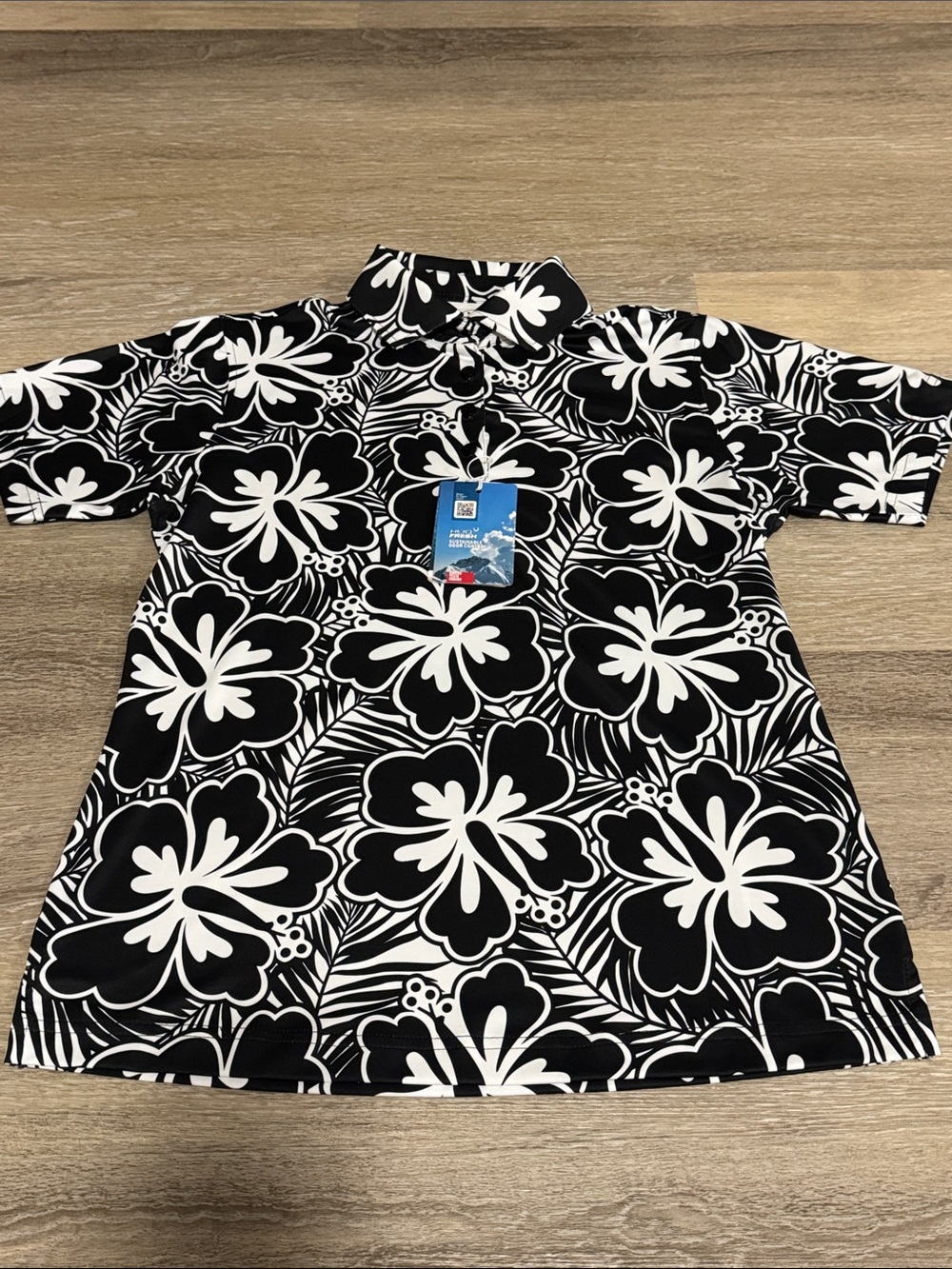 🆕 Women’s Five Birdies Black & White Floral Short-Sleeve Golf Polo, Size M